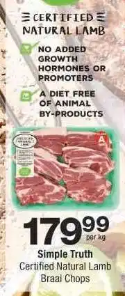 Checkers Simple Truth Certified Natural Lamb Braai Chops offer