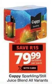 Checkers Cappy Sparkling/Still Juice Blend All Variants offer