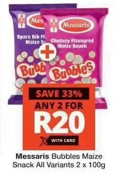 Checkers MESSARIS Bubbles Maize Snack offer