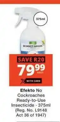 Checkers Efekto No Cockroaches Ready-to-Use Insecticide - 375ml offer