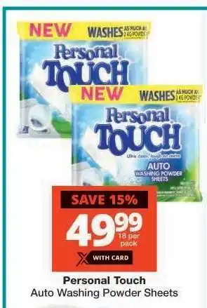 Checkers Personal Touch Auto Washing Powder Sheets offer