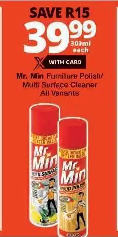 Checkers Mr. Min Furniture Polish/Multi Surface Cleaner offer