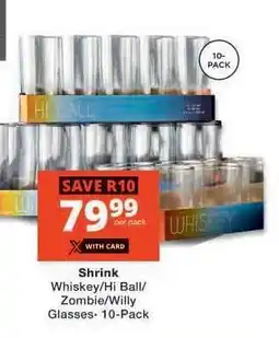 Checkers Shrink Whiskey/Hi Ball/Zombie/Willy Glasses- 10-Pack offer