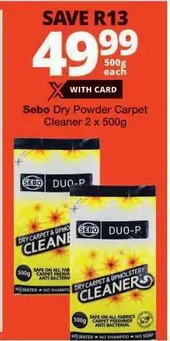 Checkers Sebo Dry Powder Carpet Cleaner 2 x 500g offer