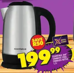 Shoprite Essentials 360° stainless steel cordless kettle offer
