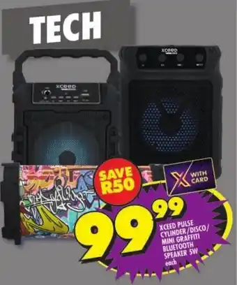 Shoprite Xceed pulse cylinder/ disco/ mini graffiti bluetooth speaker 5w offer