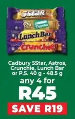 Food Lover's Market Cadbury 5Star, Astros, Crunchie, Lunch Bar or P.S. offer