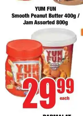Boxer YUM FUN Smooth Peanut Butter 400g / Jam Assorted 800g offer