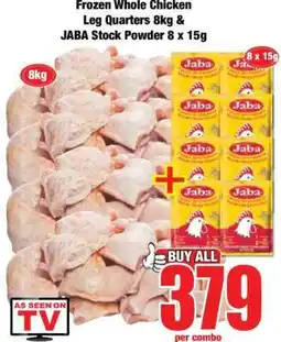 Boxer Frozen Whole Chicken Leg Quarters 8kg & JABA Stock Powder 8 x 15g offer