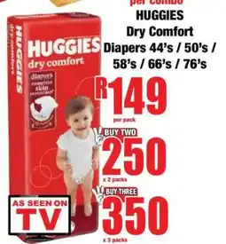 Boxer HUGGIES Dry Comfort Diapers 44's / 50's / 58's / 66's / 76's offer