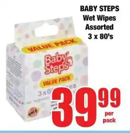 Boxer BABY STEPS Wet Wipes Assorted 3 x 80's offer