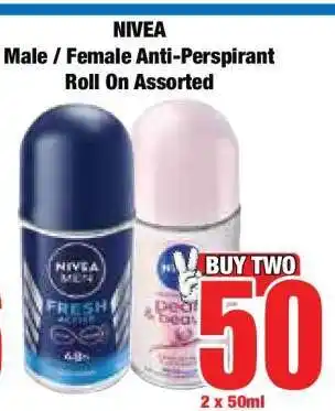 Boxer NIVEA Male / Female Anti-Perspirant Roll On Assorted offer