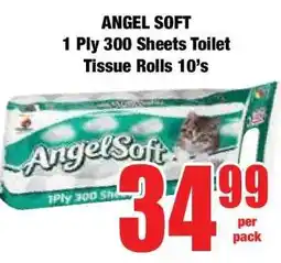 Boxer ANGEL SOFT 1 Ply 300 Sheets Toilet Tissue Rolls 10's offer