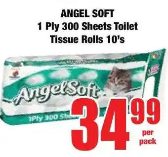 Boxer ANGEL SOFT 1 Ply 300 Sheets Toilet Tissue Rolls 10's offer