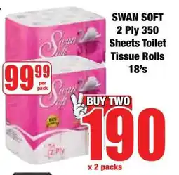 Boxer SWAN SOFT 2 Ply 350 Sheets Toilet Tissue Rolls 18's offer