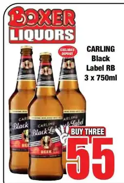 Boxer CARLING Black Label RB 3 x 750ml offer
