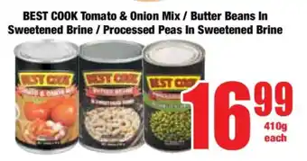 Boxer BEST COOK Tomato & Onion Mix / Butter Beans In Sweetened Brine / Processed Peas In Sweetened Brine offer