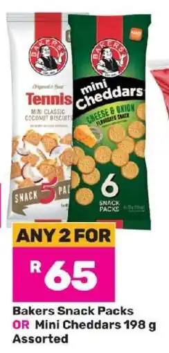 Game Bakers Snack Packs OR Mini Cheddars 198 g Assorted offer