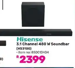Game Hisense 3.1 Channel 480 W Soundbar (HS3100) offer