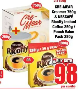 Boxer CRE-MEAR Creamer 750g & NESCAFÉ Ricoffy Instant Coffee 250g / Pouch Value Pack 280g offer