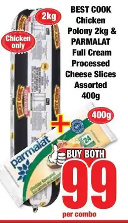 Boxer BEST COOK Chicken Polony 2kg & PARMALAT Full Cream Processed Cheese Slices Assorted 400g offer