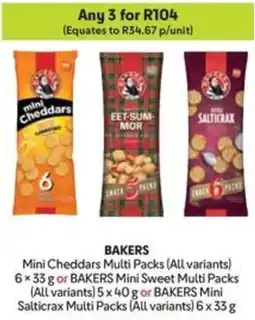 Makro BAKERS Mini Cheddars Multi Packs or BAKERS Mini Sweet Multi Packs or BAKERS Mini Salticrax Multi Packs offer