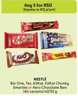 Makro NESTLÉ Bar One, Tex, KitKat, KitKat Chunky, Smarties or Aero Chocolate Bars offer