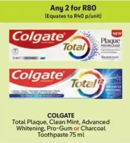 Makro COLGATE Total Plaque, Clean Mint, Advanced Whitening, Pro-Gum or Charcoal Toothpaste offer