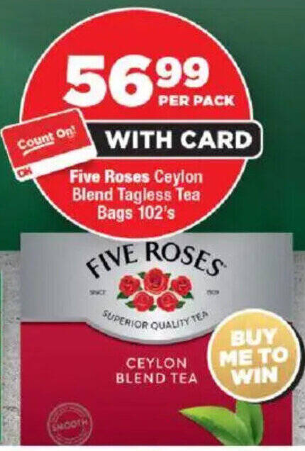 Five Roses Ceylon Blend Tagless Tea Bags 102's offer at OK Foods
