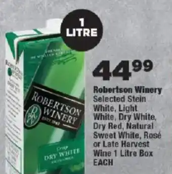 OK Foods Robertson Winery Selected Stein White, Light White, Dry White, Dry Red, Natural Sweet White, Rosé or Late Harvest Wine offer