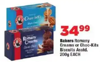 OK Foods Bakers Romany Creams or Choc-Kits Biscuits Asstd. offer