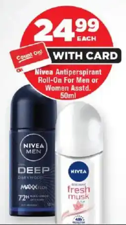 OK Foods Nivea Antiperspirant Roll-On For Men or Women Asstd. offer