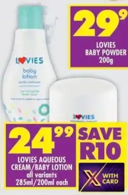 Shoprite Lovies aqueous cream/ baby lotion all variants offer