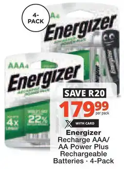 Checkers Hyper Energizer Recharge AAA/ AA Power Plus Rechargeable Batteries offer