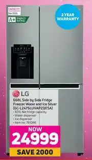 LG 668L Side By Side Fridge Freezer Water & Ice Silver GC-L247SLUVAPZQESA