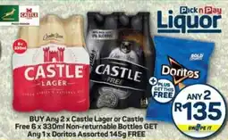 Pick n Pay Castle Lager or Castle Free Non-returnable Bottles offer