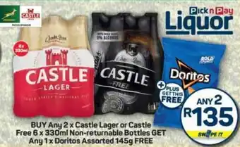 Pick n Pay Castle Lager or Castle Free Non-returnable Bottles offer