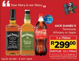Jumbo JACK DANIEL'S Tennessee Whiskey or Apple offer
