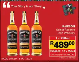 Jumbo JAMESON Select Reserve Irish Whiskey offer