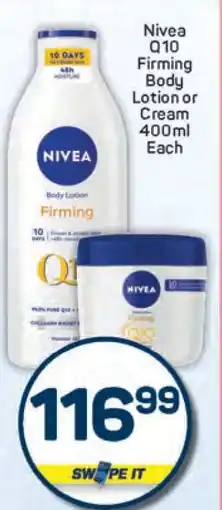 Pick n Pay Nivea Q10 Firming Body Lotion or Cream 400ml Each offer