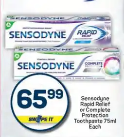 Pick n Pay Sensodyne Rapid Relief Or Complete Protection Toothpaste-75ml Each offer
