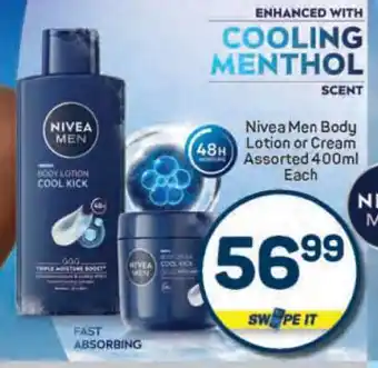 Pick n Pay Nivea Men Body Lotion or Cream Assorted 400ml Each offer