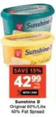 Checkers Sunshine D Original 60%/ Lite 40% Fat Spread offer