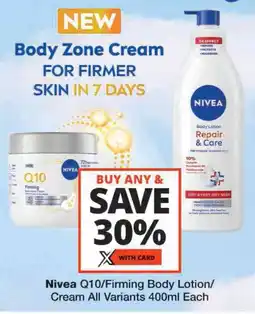 Checkers Nivea Q10/ Firming Body Lotion/ Cream All Variants offer