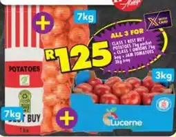 Shoprite CLASS 1 BEST BUY POTATOES 7kg pocket + CLASS 1 ONIONS 7kg bag + JAM TOMATOES 3kg box offer