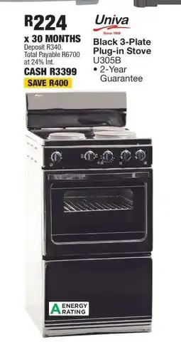 OK Furniture Univa Black 3-Plate Plug-in Stove U305B offer