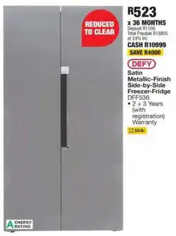 OK Furniture DEFY Satin Metallic-Finish Side-by-Side Freezer-Fridge DFF536 offer
