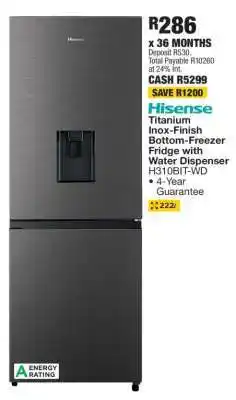 OK Furniture Hisense Titanium Inox-Finish Bottom-Freezer Fridge with Water Dispenser H310BIT-WD offer