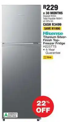 OK Furniture Hisense Titanium Silver-Finish Top-Freezer Fridge H225TTS offer