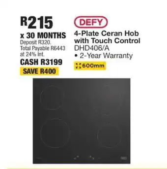 OK Furniture Defy 4-Plate Ceran Hob with Touch Control DHD406/A offer